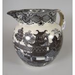 A CAMBRIAN POTTERY TRANSFER DECORATED JUG IN THE 'FERN' PATTERN, 15cms high Condition Report: no