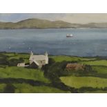 GARETH THOMAS watercolour - coastal farm house and fishing boat, entitled verso 'House, Bantry