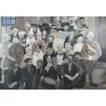JOHN UZZELL EDWARDS mixed media - crowd of performers seemingly posing together for a photograph,