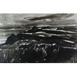 SIR KYFFIN WILLIAMS RA inkwash - Bristol Channel coastal scene South Wales with three grazing