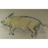 SIR KYFFIN WILLIAMS RA pencil and wash - study of a reclining boar, signed with initials and