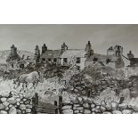 SIR KYFFIN WILLIAMS RA colourwash - Anglesey farmstead with pony by the gate, signed with