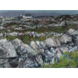 MARTIN COLLINS mixed media (believed) on board - Irish landscape with distant white washed