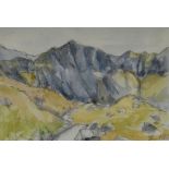 GWYN ROBERTS watercolour and pencil - Snowdonia landscape entitled 'Y Llwybr i Cwm Idwal', signed,