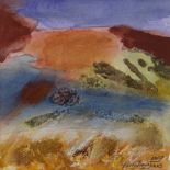 MARY LLOYD JONES mixed media on paper - mid-Wales hilly landscape, entitled on Martin Tinney Gallery