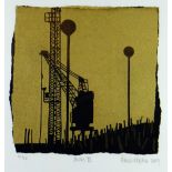 SARA HOPKINS limited edition (10/20) gold leaf screen print - silhouetted crane, entitled 'Docks