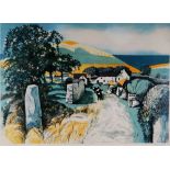 JOHN ELWYN artist proof (20/20) colour lithograph - farm with cows in the lane and hill in the