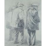 ANEURIN JONES pencil drawing - three standing farmers, signed, 40 x 32cms (framed and glazed)