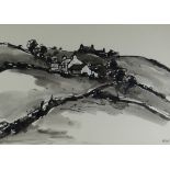 SIR KYFFIN WILLIAMS RA watercolour - two Llanddona, Anglesey farmsteads, signed with initials, 24