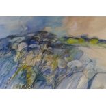 BERT ISAAC watercolour - landscape entitled verso 'Towards the Hills', signed and dated 1987, 22 x