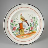 A DILLWYN POTTERY CREAMWARE PLATE decorated in enamel, with bird on pedestal scene, impressed