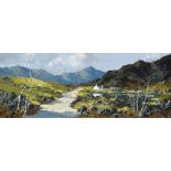 CHARLES WYATT WARREN oil on board - Snowdon with track in foreground leading to a lakeside