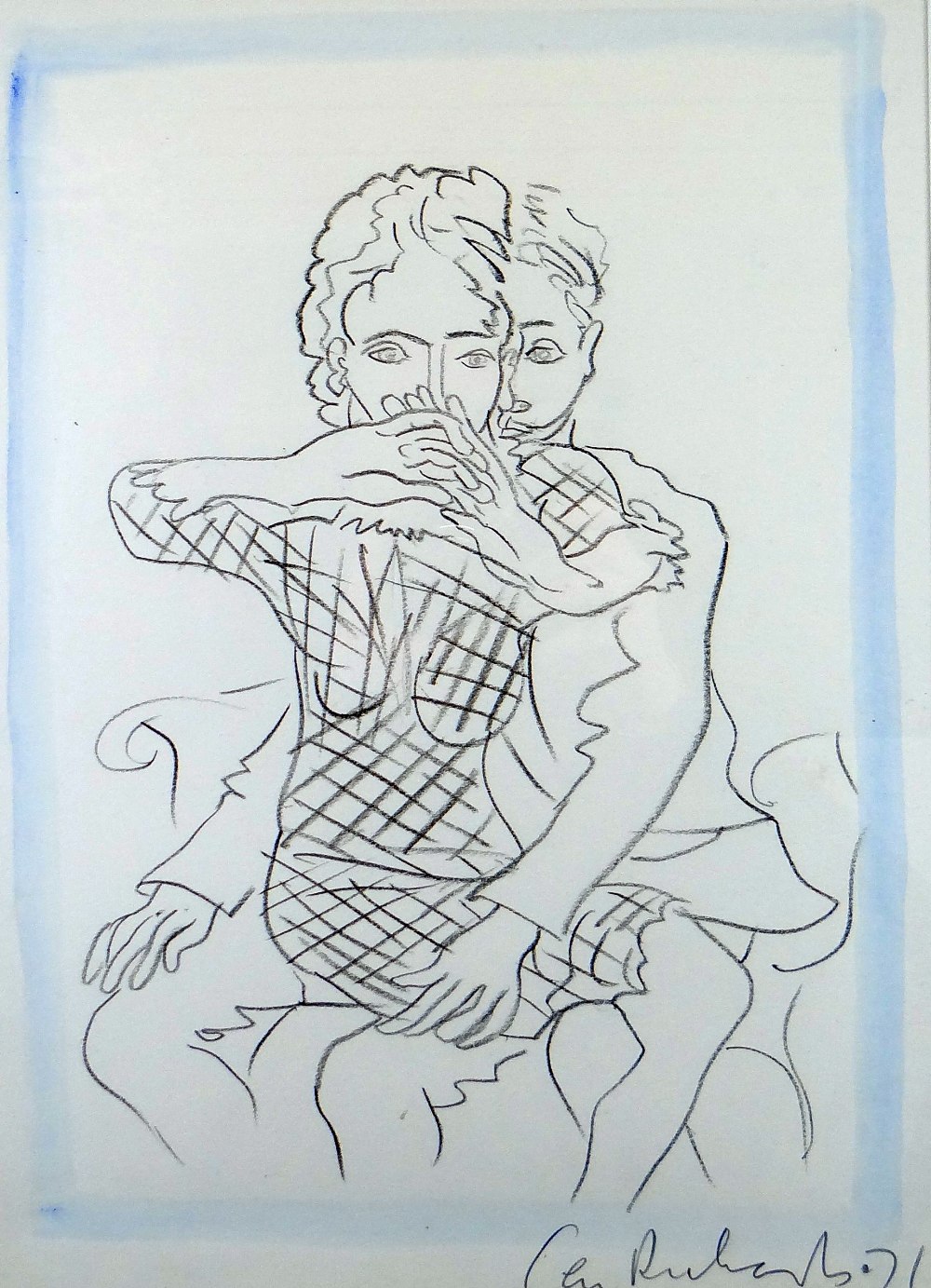 CERI RICHARDS pencil drawing - study of two figures from 'Journey to the North', signed '71, 42 x