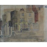JOHN KNAPP-FISHER mixed media - early period sketch of a street, entitled 'Regency Place,