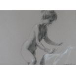 HARRY HOLLAND pencil drawing and chalk - study of a nude female leaning, signed, 25 x 32cms (