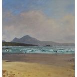 GARETH THOMAS believed acrylic on card - beach scene with figures, entitled verso 'View From