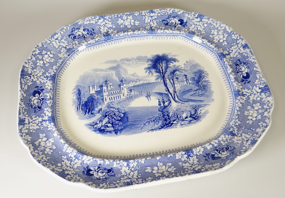 LLANELLY MILAN TRANSFER BLUE & WHITE PLATTER of lobed form with floral border, 43cms