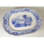 LLANELLY MILAN TRANSFER BLUE & WHITE PLATTER of lobed form with floral border, 43cms