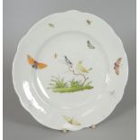 A RARE NANTGARW PORCELAIN PLATE of lobed form, painted probably by Thomas Pardoe or son, with two