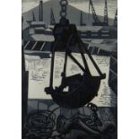 ARTHUR CHARLTON (1917-2007) linocut in black, white and grey - Swansea industrial scene, entitled '