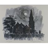 SIR KYFFIN WILLIAMS RA limited edition (145/250) monochrome print - Anglesey church, entitled '