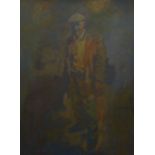 ANEURIN JONES oil on board - full portrait of a single standing farmer, signed, 59 x 44cms (framed