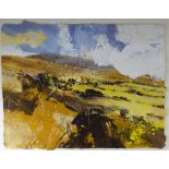 DAVID TRESS mixed media and construction on paper - landscape, entitled verso 'Fields & Moor,