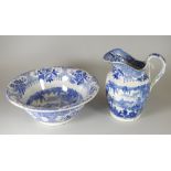 A LLANELLY POTTERY JUG & BOWL the jug with wide elongated spout and the bowl with flared rim, both