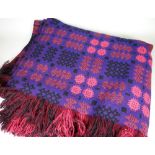 TRADITIONAL WELSH WOOL BLANKET of purple ground and having black and pink geometric patterns, 116