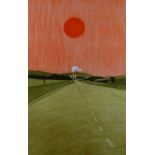 JOHN BRUNSDON limited edition (58/150) colour etching - road with distant industrial chimneys