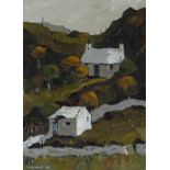 WILF ROBERTS oil on board - Anglesey hillside cottages, entitled 'Tan-y-Castell', signed and dated