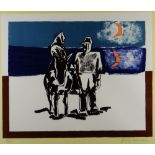 JOSEF HERMAN limited edition (81/100) colour print - two figures and a mule, entitled verso 'On