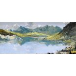 CHARLES WYATT WARREN oil on board - Llyn Mymbyr and the Snowdon Horseshoe, signed in full, 23 x 54