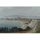 NINETEENTH CENTURY SCHOOL watercolour - early nineteenth century view of Tenby town with two figures