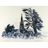 SIR KYFFIN WILLIAMS RA limited edition (145/250) print - an Anglesey church, signed fully in pencil,