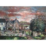 ANDREW VICARI oil on board - entitled verso 'Winter Landscape - Old Rectory, Llantridydd (Painted