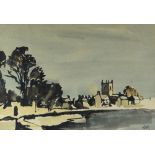 SIR KYFFIN WILLIAMS RA early watercolour and inkwash - view of Beaumaris with St Mary and St