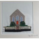 CEFYN BURGESS machine embroidered study - of Penuel Chapel, Llanrwst, signed, 16 x 16cms (framed and