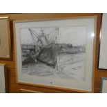 Pencil sketch of boat docked, signed and dated 2005, 56 x 74.5cms Condition reports provided on