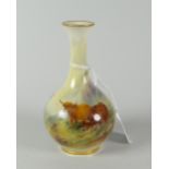 A Royal Worcester porcelain miniature bottle vase painted with two highland cattle in a landscape by