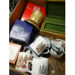A box containing mainly china and glass Royal Commemorative mugs ETC Condition reports provided on