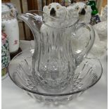 A good hobnail-cut glass toilet jug and basin Condition reports provided on request by email for