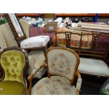 Sundry chairs including modern wing back armchair, two-seater Edwardian settee, barley-twist