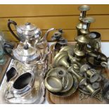 A good four-piece EPNS teaset and tray together with a parcel of brassware Condition reports