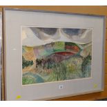 MICHAEL CHASE watercolour - landscape, entitled verso 'Hillside Navarra', 1981, 39.5 x 58cms