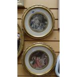 Pair of circular prints depicting dancing children and animals together with a mirror Condition