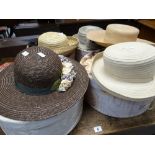 A collection of ladies modern summer bonnets in various hat boxes Condition reports provided on