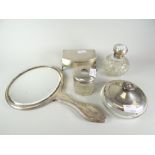 A parcel of dressing table silver / part-silver including powder bowl and silver-backed mirror ETC