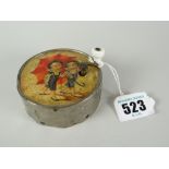 An unusual antique Continental (believed French) child's drum type musical box with picture top