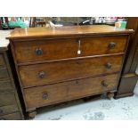 A Victorian mahogany three-drawer chest with turned handles and locks, 109cms wide x 89cms high